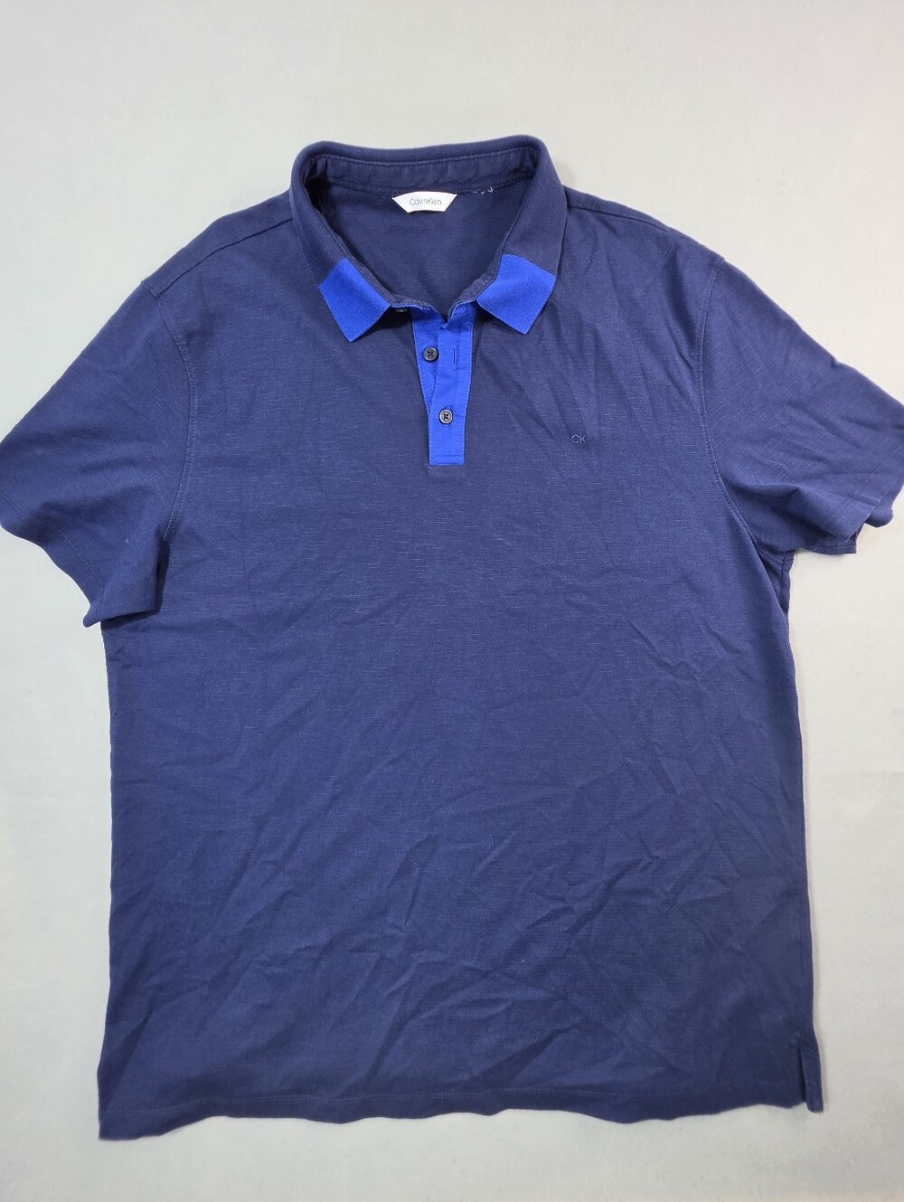Calvin Klein Men's Navy Polo with Royal Blue Collar Accents
